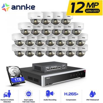 Kit de Videovigilancia Annke 12MP - 32CH NVR con 24 Cámaras POE, Visión Nocturna, Detección de Movimiento, Control Remoto por App/PC y HDD de 1TB