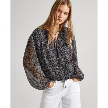 Pepe Jeans BLUSA ALAZNE - Blusa de mujer con estampado animal print y cuello en pico