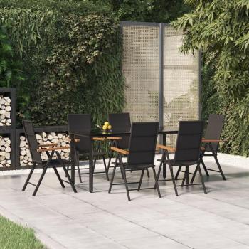 7 Piece Black and Brown Poly Rattan Garden Dining Set