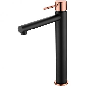 Grifo monomando de lavabo alto Milos Imex en negro oro rosa
