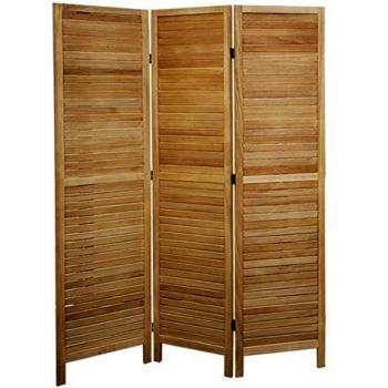 Biombo de Madera PEGANE de 3 Paneles, Color Castaño Claro - Dimensiones: A170 x A120cm