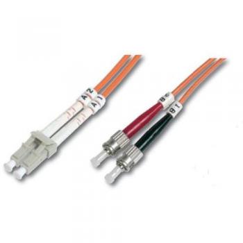 DIGITUS Cable de conexión LWL OM1 - Cable de Fibra óptica LC a ST de 1 m - LSZH - Duplex Multimodo 50/125µ - 10 GBit/s - Naranja