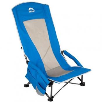 Silla Plegable Baja Aktive 56x46x94 cm, Respaldo Alto, Estructura de Acero, Tejido Poliéster, con Bolsillo y Posavasos, Soporta 110 kg