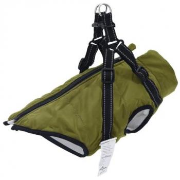 Abrigo para perro con arnés impermeable reflectante tamaño L color verde militar