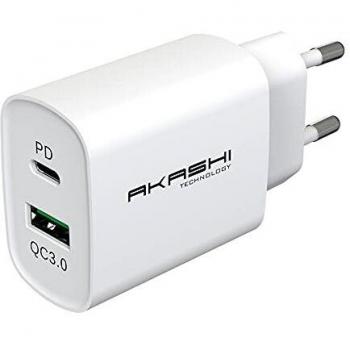 Cargador Inteligente AC 20W USB-A QC3.0 USB TIPE-C PD Blanco