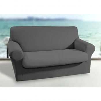 Funda de Sofá Bielástica 2 Plazas Gris Oscuro 120-150 cm