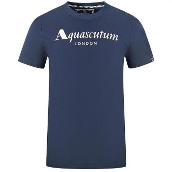 Aquascutum Men's Blue Cotton T-Shirt - Size M, London Brand Logo, Contrasting Logo