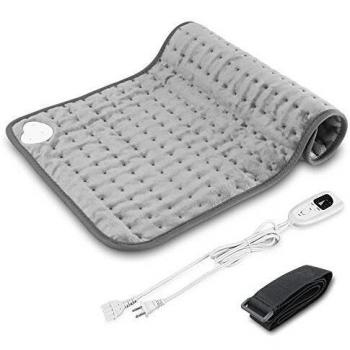 Manta Electrica Espalda, Qfun Manta Termica Electrica 60 x 30cm, 6 Calentamiento Niveles, 4 Modes Temporizadores, el Calefactora Rápido Superficie para cintura, espalda, abdomen（gris)