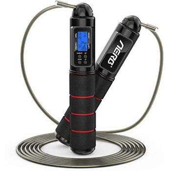 Comba de saltar de Aerb, contador de cuerdas: cuerda ajustable con contador y temporizador para calorías, mango de espuma viscoelástica para movimiento, crossfit, entrenamiento, boxeo, HIIT, gimnasio