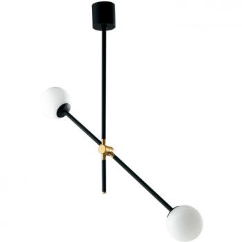 Plafón Antitesi Negro 75 Cm - Lámpara colgante de techo, color negro con detalles dorados y difusor de ópalo, casquillo E14