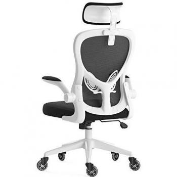 Hbada Silla de Oficina ergonómica, Silla de Escritorio con Respaldo Alto, Silla para computadora con reposabrazos abatible, Soporte Lumbar, reposacabezas Ajustable, Blanco