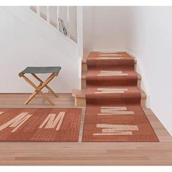 Alfombra de Escalera Bordada Zig Zag Naranja 67x240 cm - 100% Made in Italy