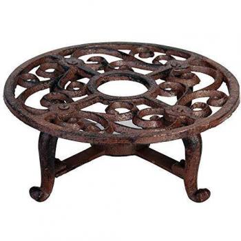 Calentador de tetera de hierro fundido antik, 19,2 x 7,1 cm, diseño clásico en color marrón rustico