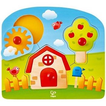 Hape International- Puzle Encajable Casa Campo, Multicolor