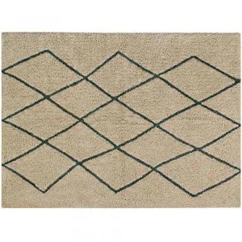 Happy Decor Kids- Alfombra Lavable FEZ Beige y Gris Hecha a Mano en Algodón Reciclado - Color Crema con Diseño de Diamantes Irregulares en Gris- Medidas 120 x 160 cm.