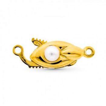 Collar Broche de Oro 18k con Perla Lisa y Elegante Diseño para Mujer