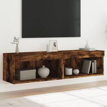 Mueble de TV con luces LED, 2 unidades, dimensiones 60x30x30 cm, color roble ahumado, diseño moderno para salón