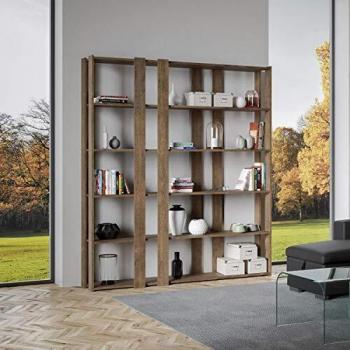 Librería de Madera de Nogal 178x204 cm con 6 Estantes y 8 Bandas Kato E