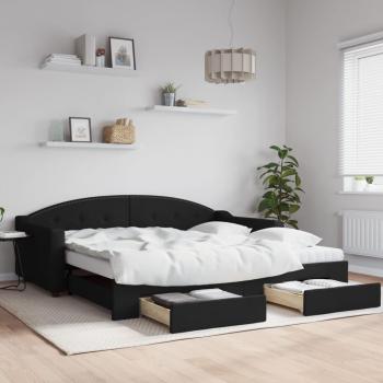 Sofá cama nido extraíble con cajones de tejido negro 100x200 cm