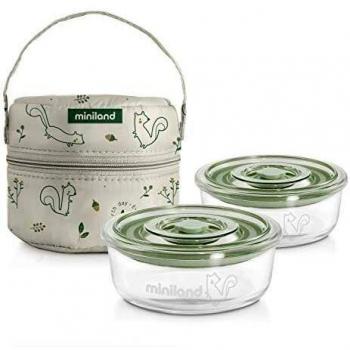 Miniland Pack-2-go Naturround Chip Set de 2 x 200 ml Herméticos y Funda, Color Natural Chip