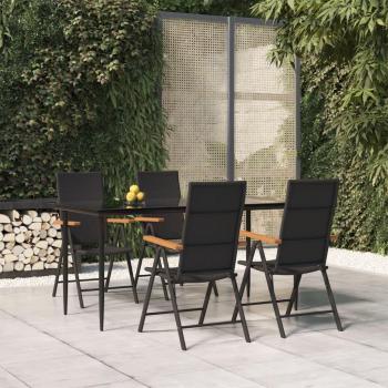 5-Piece Black and Brown Poly Rattan Garden Dining Set