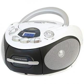 Boom Box Portátil Majestic AH-2387R con Lettore CD, MP3, USB y Registrador de Cassettes - Blanco y Negro