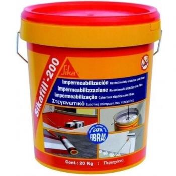 Sikafill-200 fibras, Rojo, Pintura acrílica con fibras de vidrio para impermabilización de cubiertas visitalbles y protección de pareces medianeras, 5kg
