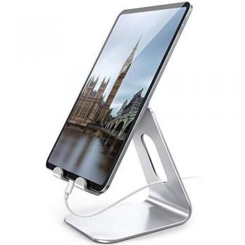 Amazon Brand - Eono Soporte Tablet Multiángulo, Soporte Mesa Ajustable Móvil Tableta Aluminio Base para iPad 9, iPad Pro 9.7 10.5 11 12.9, Air 2 3 4, Mini 6, Galaxy Tab, Kindle, 5-13 Tablets - Plata