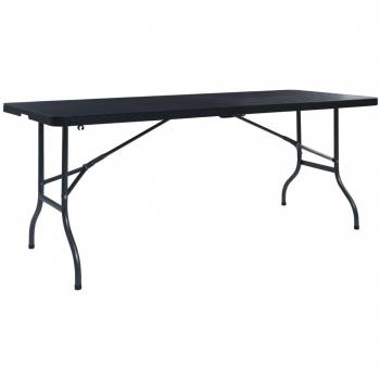 Folding Garden Table Black 180x75x72 cm HDPE Imitation Rattan