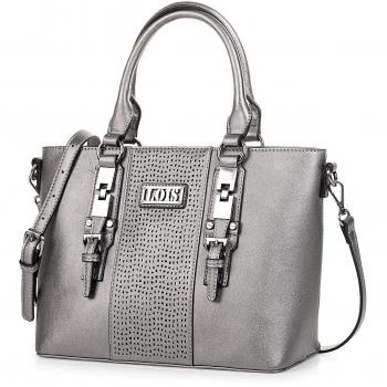 Lois - 95881 Bolso Tipo Shopping. con Doble asa y Bandolera Ajustable. Cierre con Cremallera. Bolsillo detrás Cremallera. Piel sintética Polipiel, Color Metal