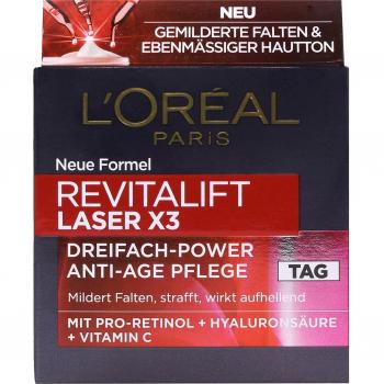 L'Oréal Paris Revitalift Laser X3 Triple Power - Crema de día antiedad con proretinol + ácido hialurónico + vitamina C