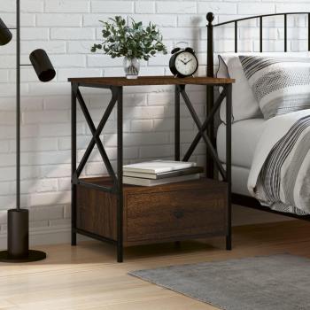 Mesita de noche de madera multicapa marrón roble 50x41x65 cm