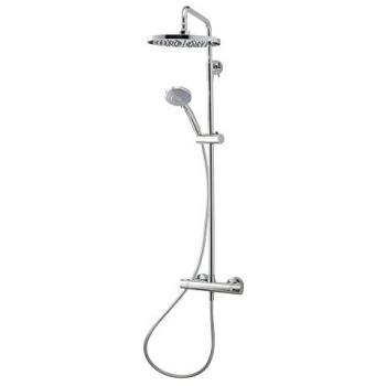 Grifo Ducha Termostática Galindo 50049101 con Columna Rociador ABS de 250 mm, Flexo PVC y Maneral Pysa de 5 Funciones en Cromo