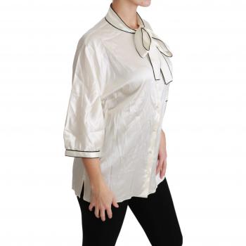Dolce & Gabbana Beige 3/4 Sleeve Shirt Blouse Silk Top - IT46|XL, Female, Size: L