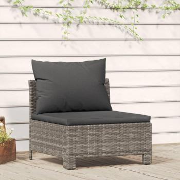 Grey Poly Rattan Garden Middle Sofa with Cushion