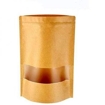 Bolsa de Papel Kraft Reutilizables Marrón Ziplock Auto Sellante Stand Up con Ventana Transparente Impermeables Aplicar DIY Té Granos de Café Tea Almacenamiento de Alimentos50Pcs12*20cm