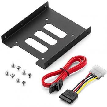 deleyCON Marco de Montaje para Discos Duros de 2,5 SSD a 3,5 Marco de Montaje Desmontable Marco de Montaje Rieles con Tornillos Incluidos Cable SATA y Adaptador de Corriente