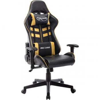 Silla de gaming de cuero sintético negro y dorado