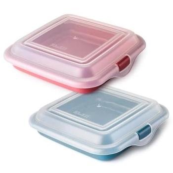 Lote de 2 Porta Alimentos Reutilizables para Sándwiches, Embutidos y Quesos - Rojo y Azul, Libre de BPA, Apilables en Nevera