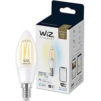 WiZ C35 E14 LED Filament Smart Bulb Adjustable Whites Clear 4.9W WiFi Dimmable
