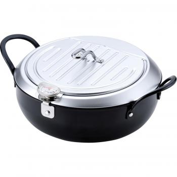 IH Compatible 20cm Iron Tempura Hot Pot with Thermometer and Lid - Made in Tsubame-Sanjo