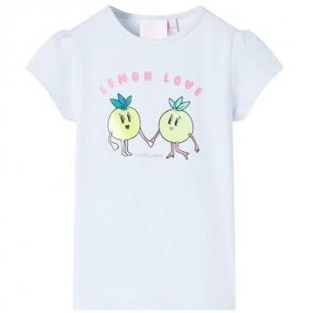 Camiseta infantil azul claro 92 con dibujitos de limones, manga corta