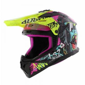 Casco de Cross LS2 MX708 Fast II Gorilla Púrpura-Amarillo HiVis XXXL