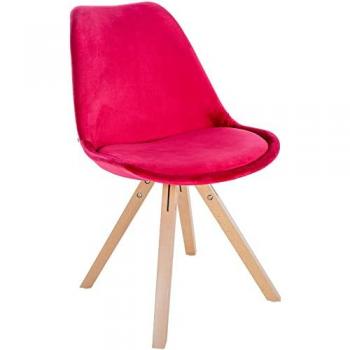 Silla de salón Sofia tapizada en terciopelo rojo con base de madera y diseño cuadrado