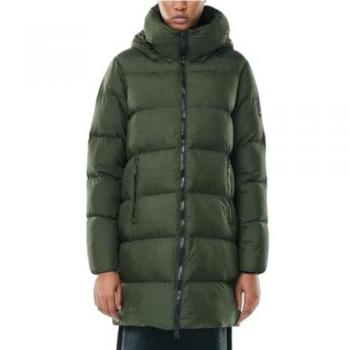 Ecoalf Women's Sustainable Quilted Down Coat with Hood and Side Pockets, Woodland Green, Size S
