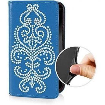 eSPee I4SO058 funda tipo cartera Carcasa Funda de silicona formado con cristales de Swarovski diseño de cierre magnético caja de regalo y lápiz capacitivo para iPhone 4 4S azul