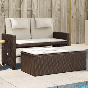 Banco de jardín reclinado con almohadas de Polyrattan marrón