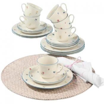 Juego de Café Seltmann Weiden Marie-Luise 18 Piezas con Flores Dispersas y Borde Azul, Porcelana para 6 Personas