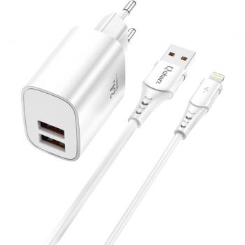Kit Cargador Qcharx Apolo 2.4A + Cable USB a Lightning Blanco - Carga Rápida y Segura
