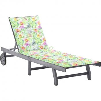 Gray Acacia Wood Garden Sun Lounger with Cushion